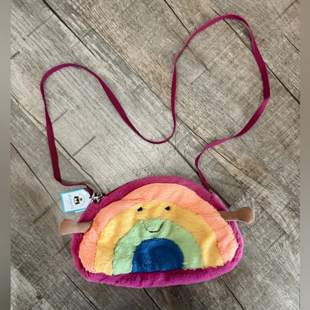 Retired Jellycat Amuseables Rainbow Plush‎ Crossbody Bag NWT Soft Shoulder Purse